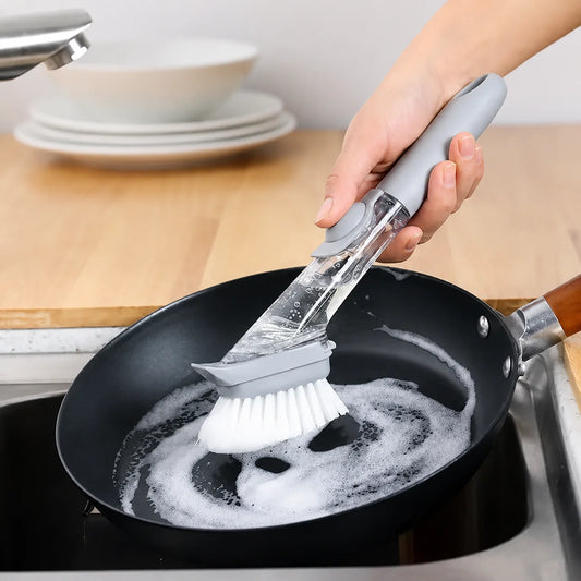 Long Handle Soap Dispensing Brush — With Replaceable Brush Head