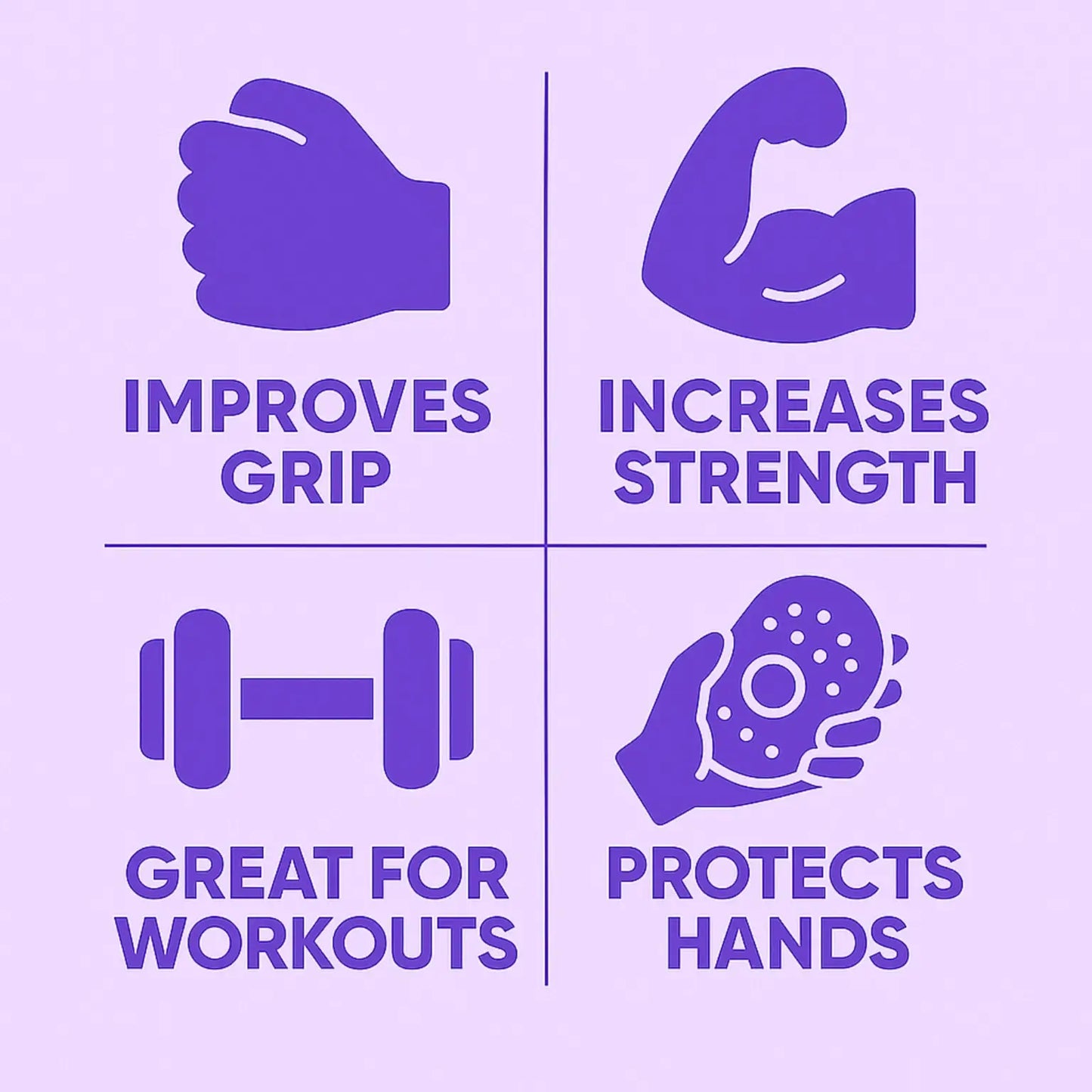 Purple icons and text on a purple background highlighting glove benefits.
