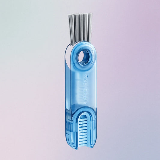 Baby blue 3-in-1 cup lid gap cleaning brush with rotating head and crevice cleaners