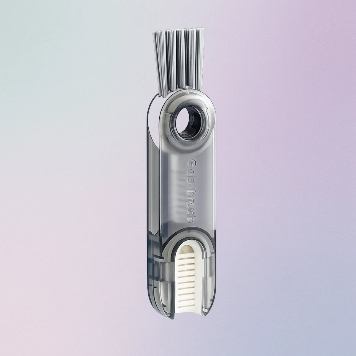 Grey 3-in-1 cup lid gap cleaning brush with rotating head and crevice cleaners