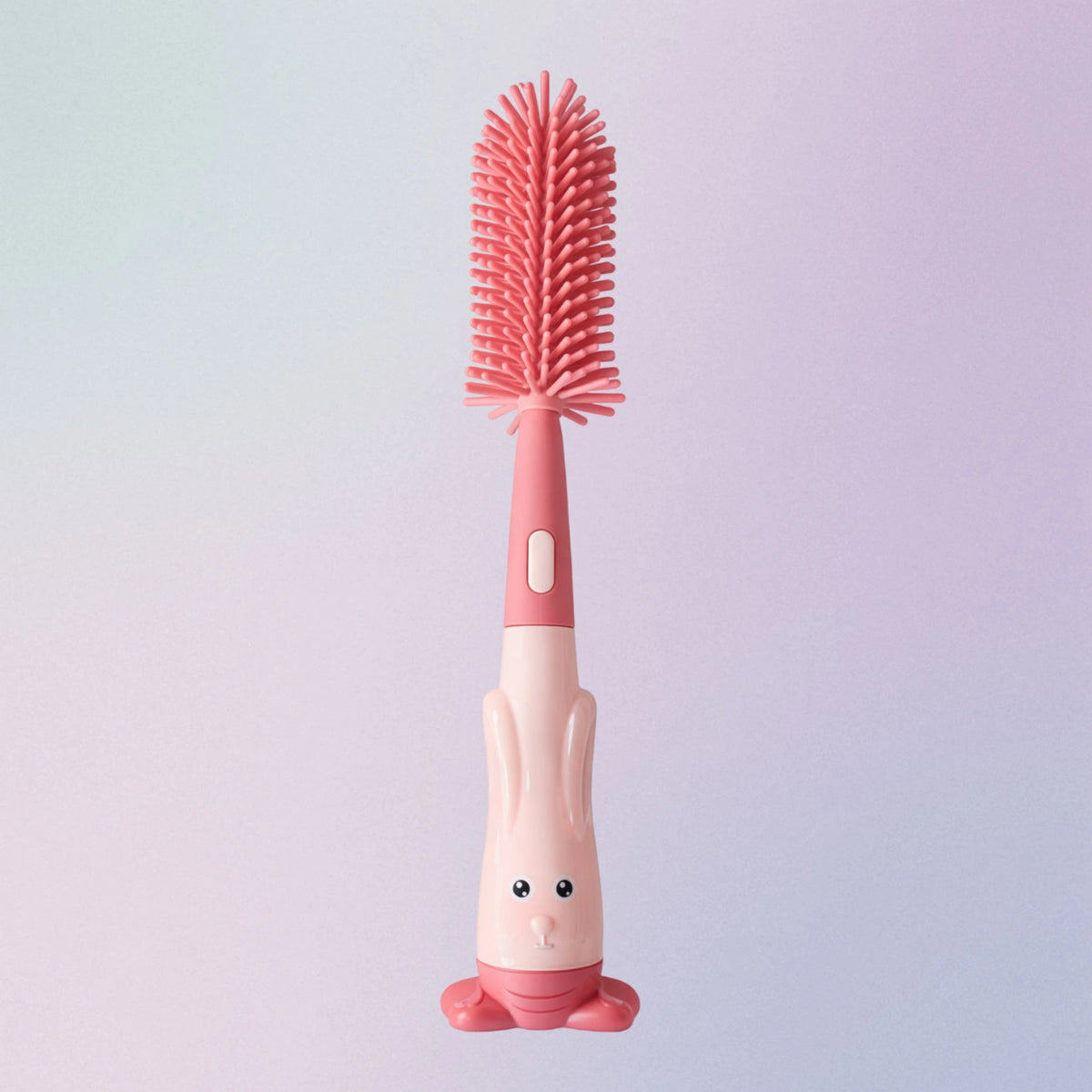 Pink 360° silicone bottle brush cleaner set for baby bottles, nipples and straws