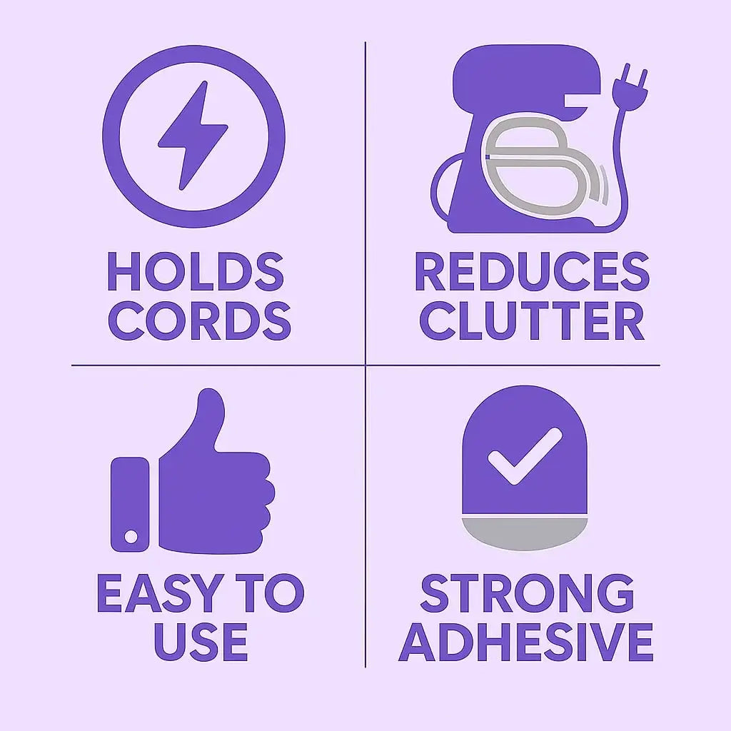Cord organizer benefits: wraps and tidies cords, adhesive, fits air fryers and blenders