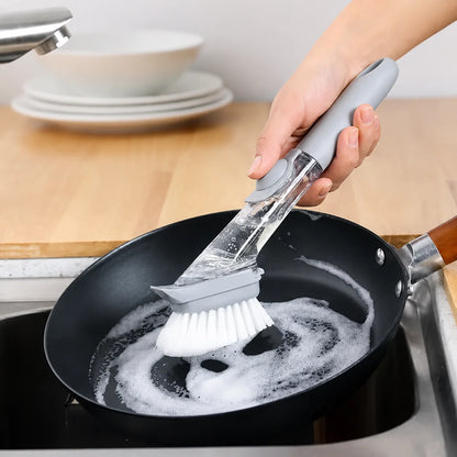 Long Handle Soap Dispensing Brush — With Replaceable Brush Head