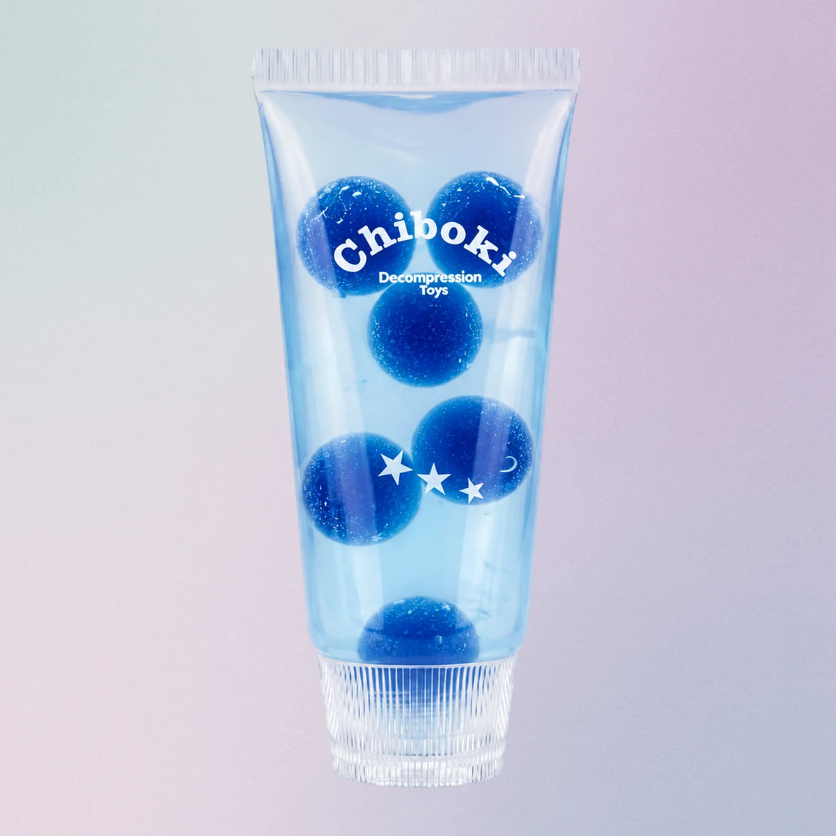 Blue blueberry Chiboki toothpaste squishy, a jelly sensory toy with fruit pieces inside