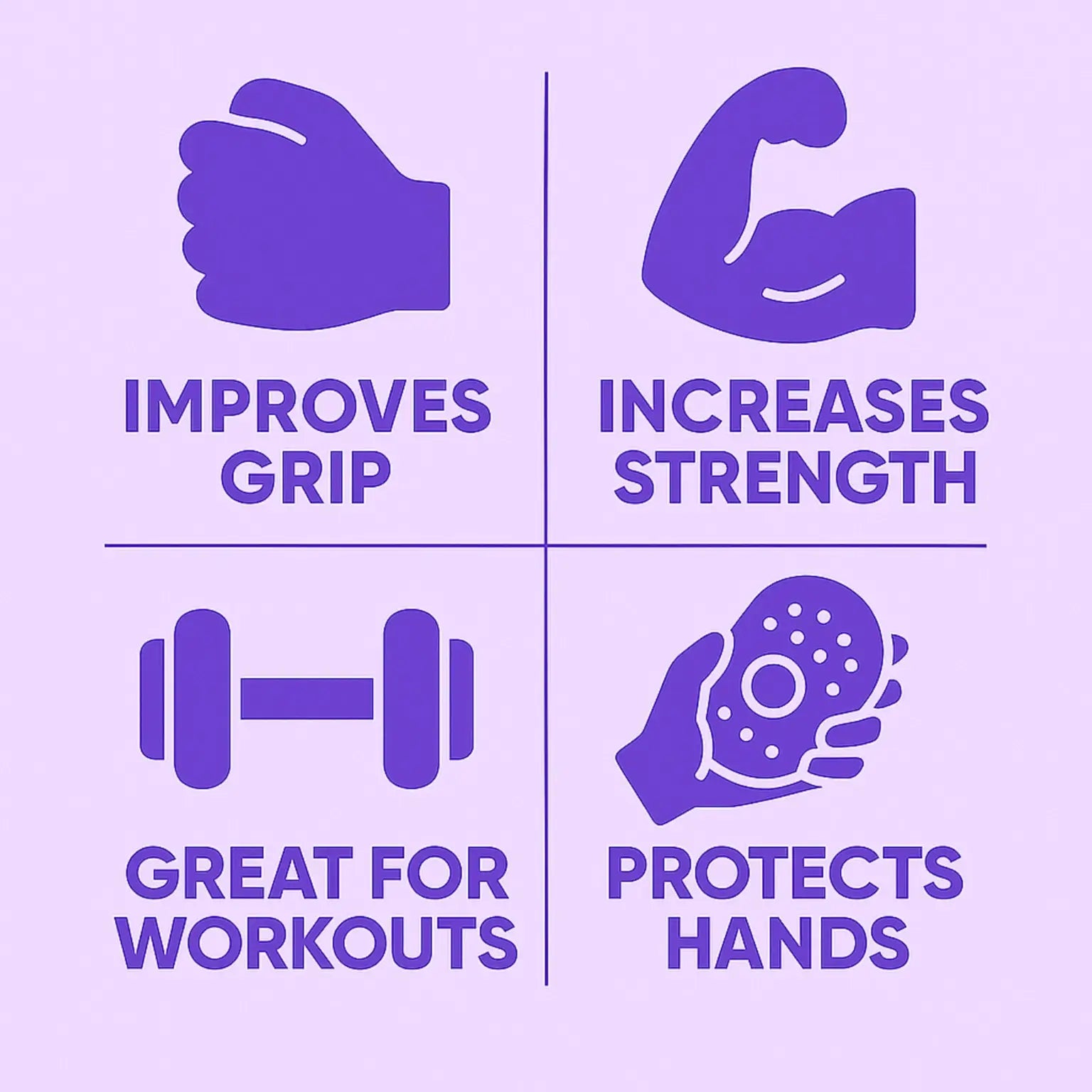 Purple icons and text on a purple background highlighting glove benefits.