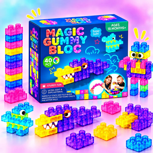 Magic Gummy Building Blocks, a set of 40 soft squishy silicone construction pieces