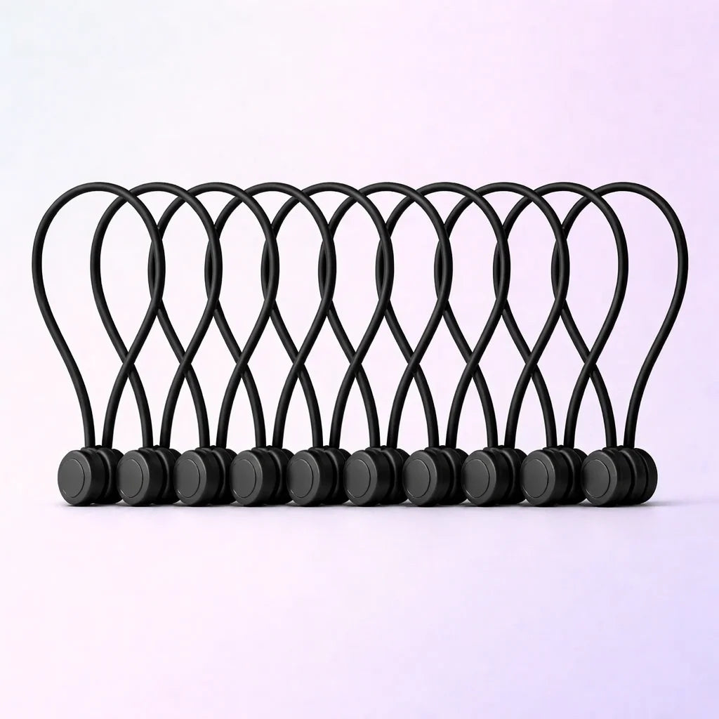 Pack of 10 black magnetic silicone cable ties