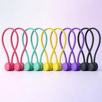 Pack of 10 magnetic silicone cable ties in mixed colors