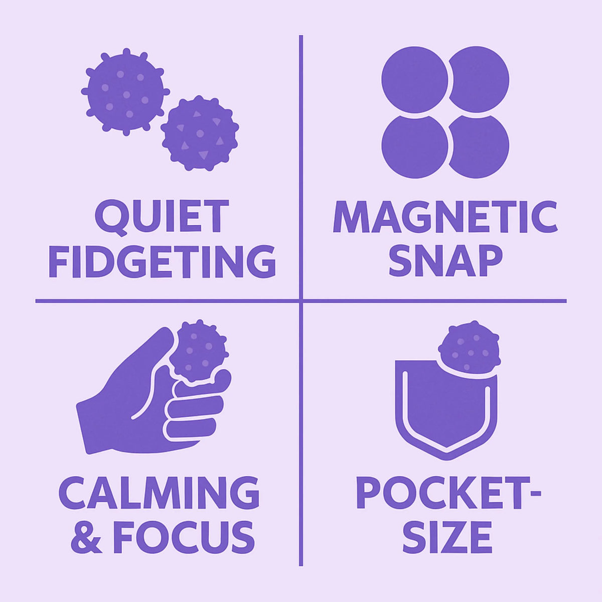 Magnetic fidget ball benefits: quiet, four textures, pocket-sized, helps you focus and calm down