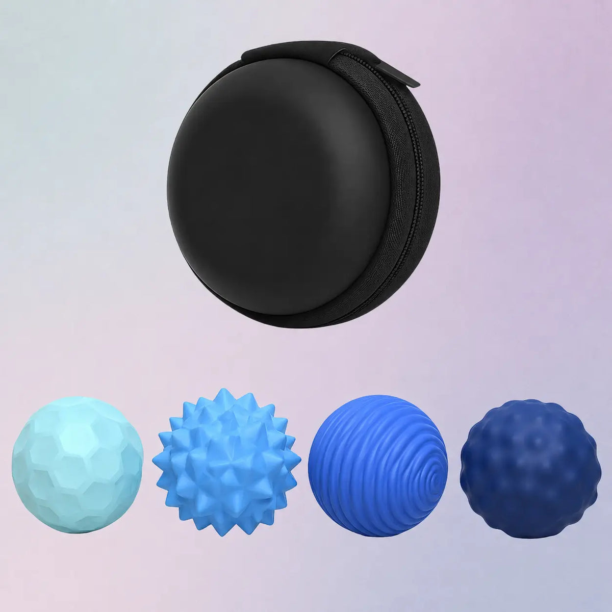 Set of 4 blue textured magnetic silicone fidget balls