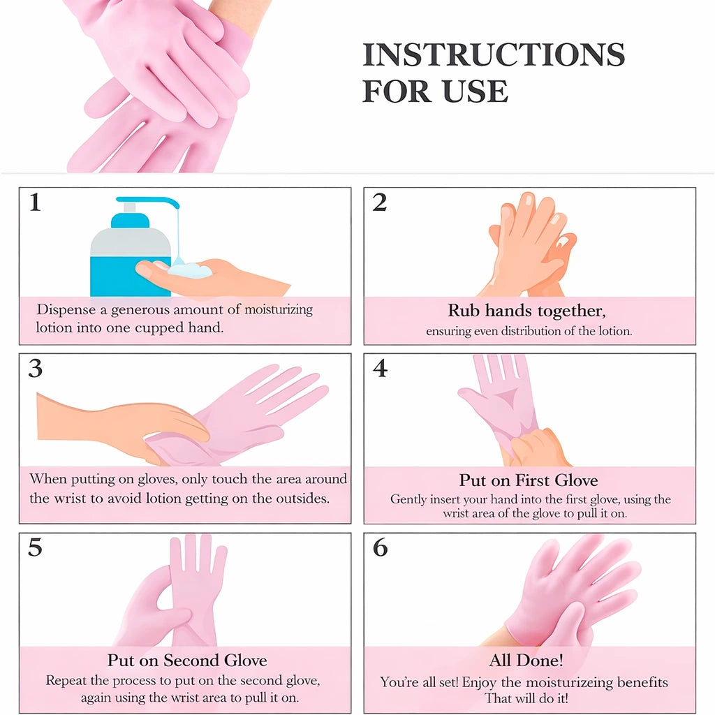 Instructions to wear the silicone moisturizing gloves