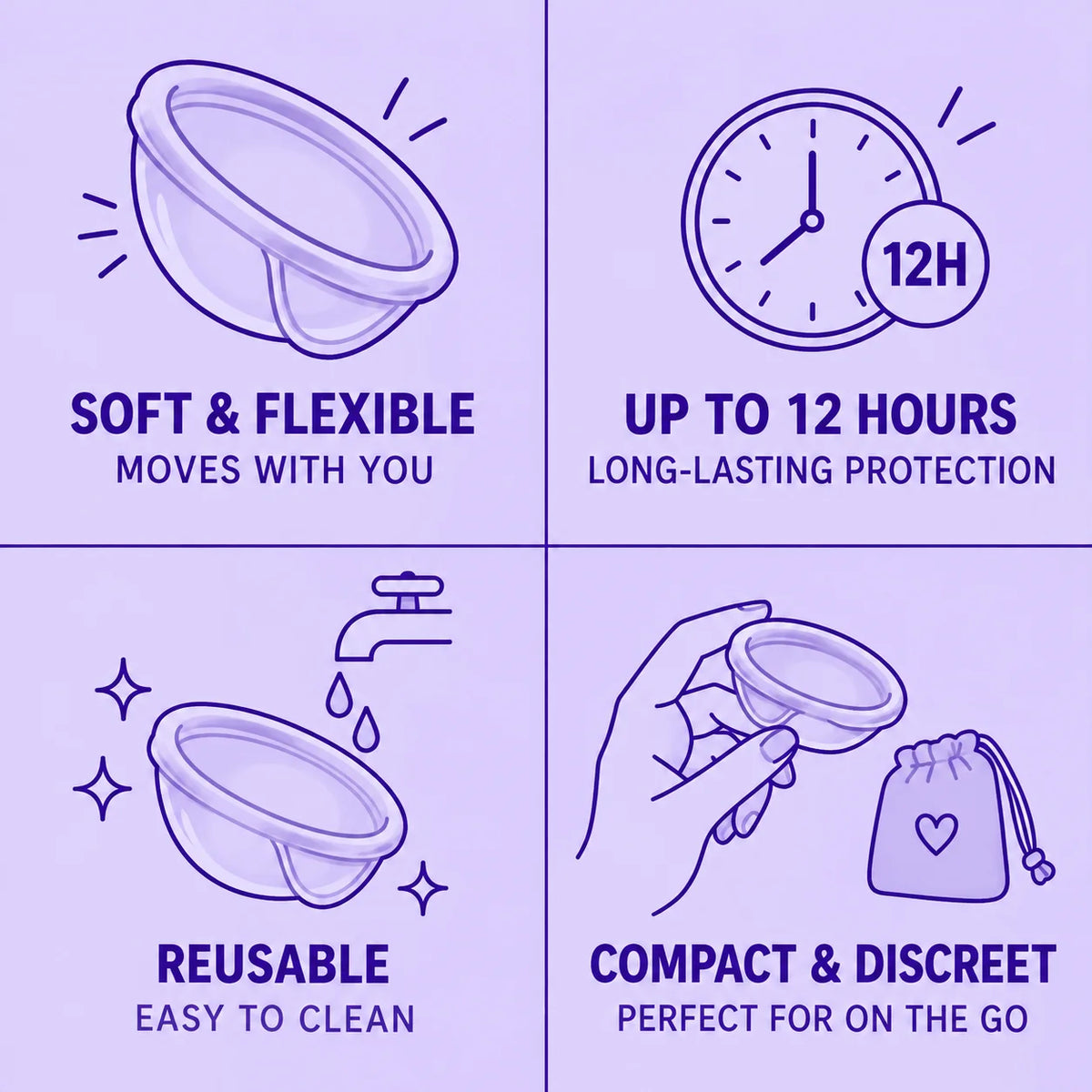 Reusable menstrual disc benefits: soft flexible silicone, discreet period protection, reusable