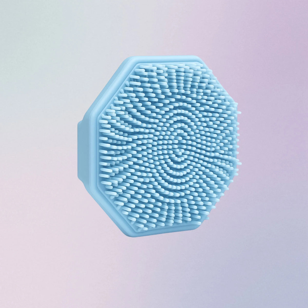Blue silicone face scrubber with soft bristles and finger grip