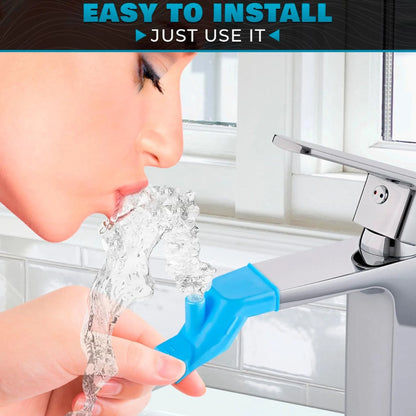 Silicone faucet extender on a bathroom tap bringing water closer for face washing