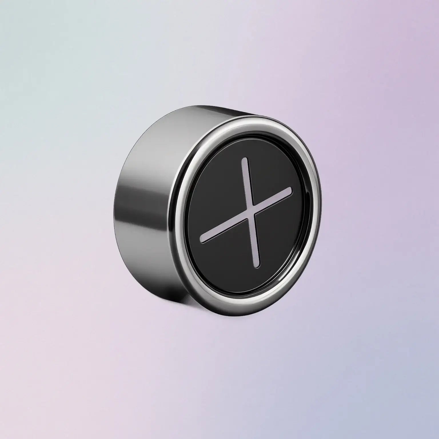Round metallic towel hook with a black center on a gradient background