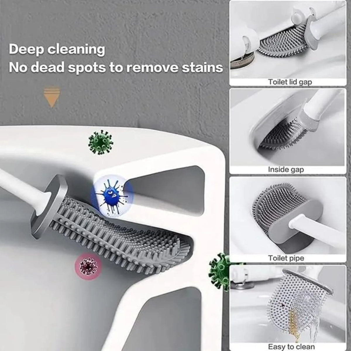 Silicone toilet brush cleaning the tight spaces inside the toilet